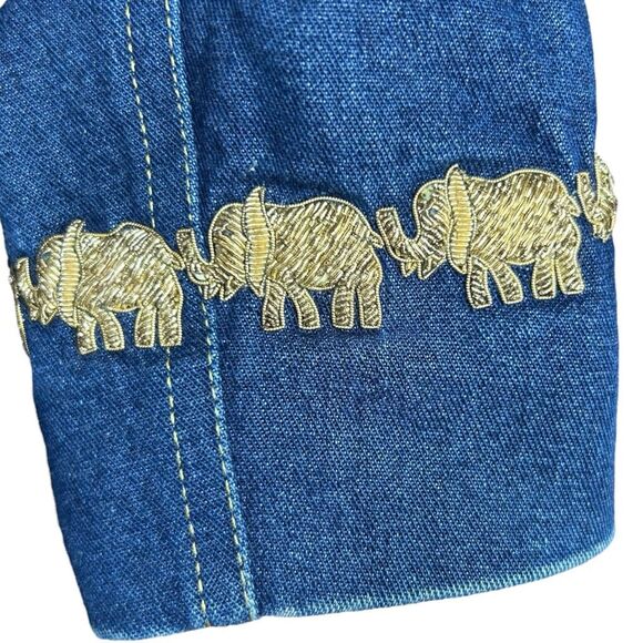 Escada Margaretha Ley 34 Denim Blazer Jacket Gold Elephant Trim Buttons US 4 - Picture 7 of 13